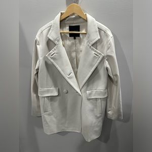 Talbots Women 8 Ivory Cream Double Breasted Coat Jacket Pockets Long Sleeve